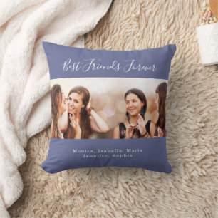 Friends forener dusty blue photo names cushion