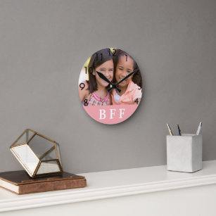 Friends forever BFF best girl photo pink Round Clock