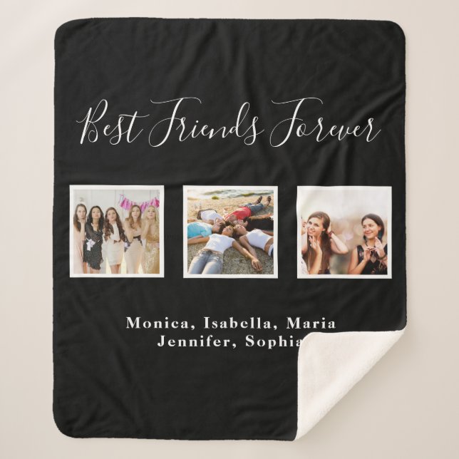 Friends forever BFF black photo names Sherpa Blanket (Front)