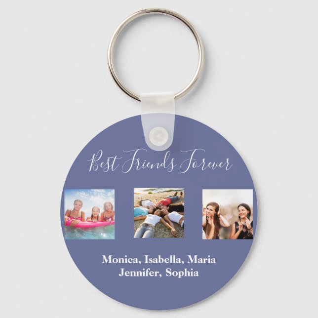 Friends forever BFF custom photo names blue Key Ring (Front)