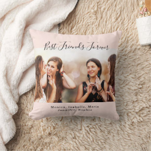 Friends forever BFF custom photo names pink Cushion