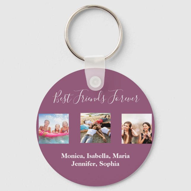 Friends forever BFF custom photo names purple Key Ring (Front)
