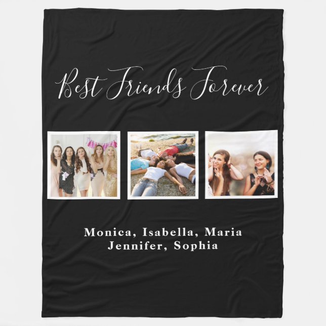 Friends forever BFF names black photo Fleece Blanket (Front)