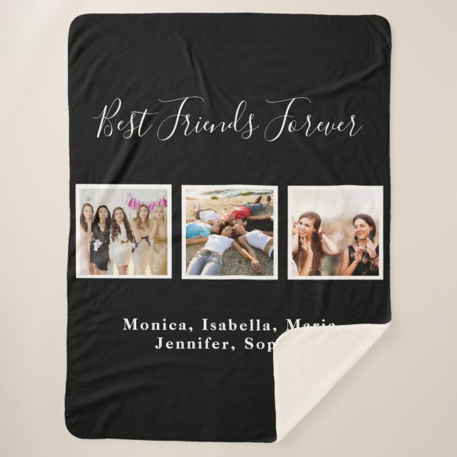 Friends forever BFF names black photo Sherpa Blanket (Front)