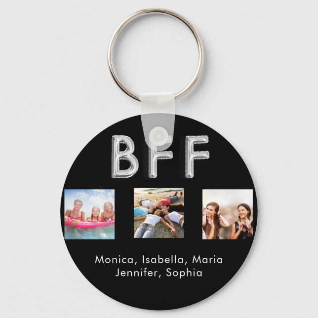 Friends forever BFF photo names black silver Key Ring (Front)