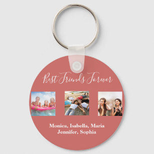 Friends forever BFF photo names brown red Key Ring
