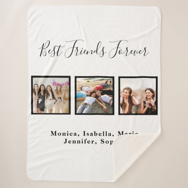 Friends forever BFF photo names white Sherpa Blanket (Front)