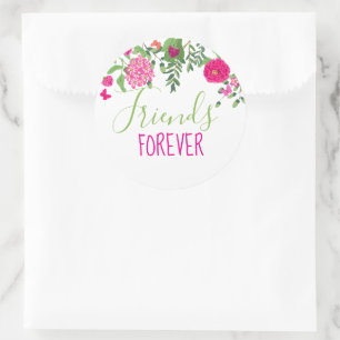 Friends Forever birght flowers and butterflies Classic Round Sticker