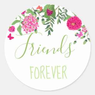 Friends Forever birght flowers and butterflies Classic Round Sticker