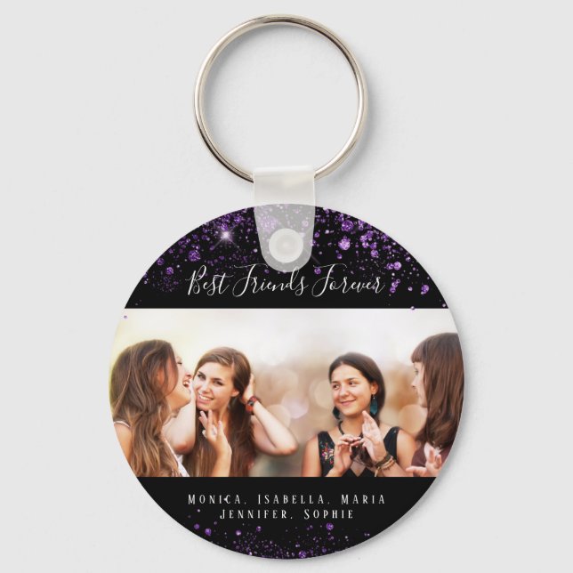 Friends forever black purple glitter photo key ring (Front)