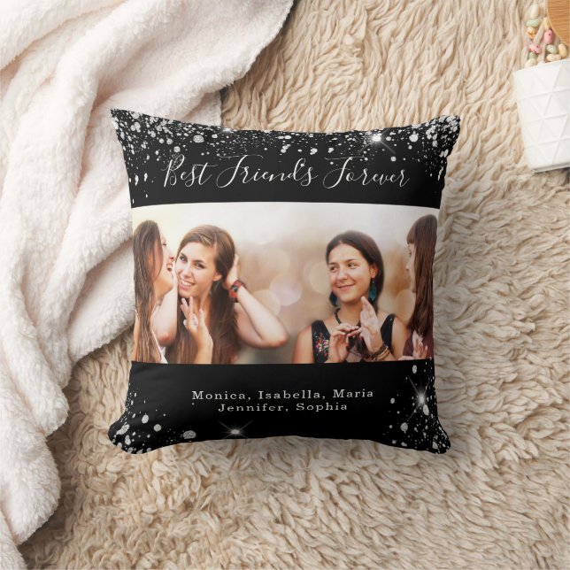 Friends forever black silver glitter photo cushion (Blanket)