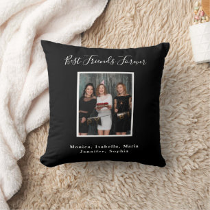 Friends forever black white names photo cushion
