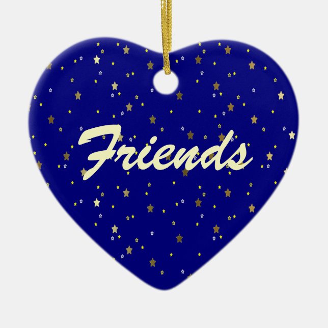 Friends Forever Blue Golden Stars Heart Ornament (Front)