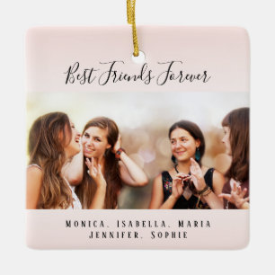 Friends forever blush pink besties photo ceramic ornament