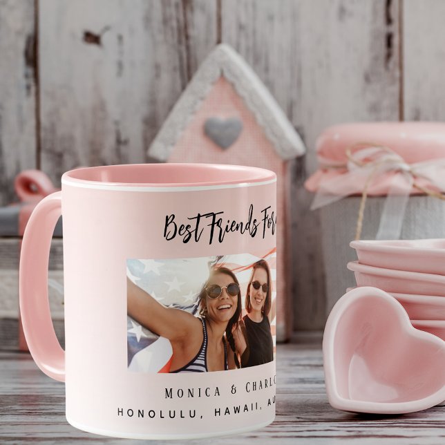 Friends forever blush pink photo names mug (Creator Uploaded)