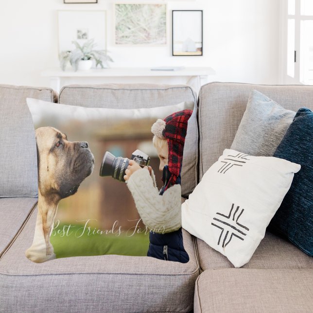 Friends forever boy dog child photo cushion (Creator Uploaded)