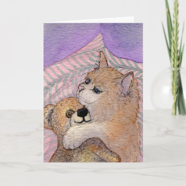 Friends Forever - Cat Hugs Bear Card (Front)