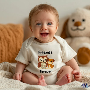 Friends Forever Owl & Dog - Cute Animal Companions Baby Bodysuit