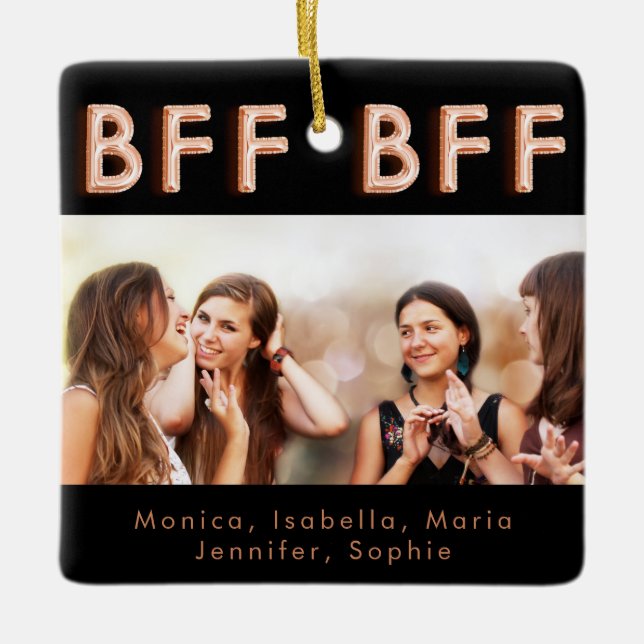 Friends forever photo black rose gold BFF Ceramic Ornament (Front)