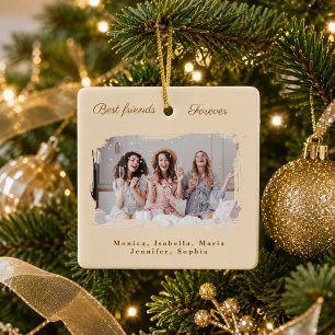 Friends forever photo champagne Christmas Ceramic Ornament