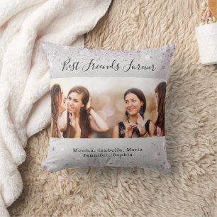 Friends forever photo silver purple glitter cushion