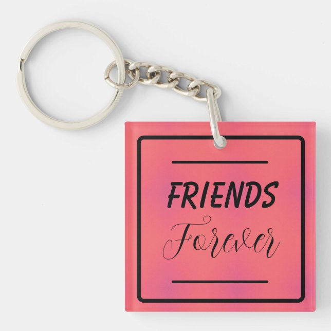 "Friends Forever" Phrase Pink & Purple Background Key Ring (Front)