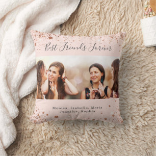 Friends forever rose gold blush glitter photo cushion