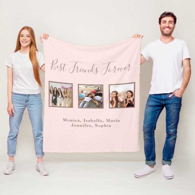 Friends forever rose gold blush names photo fleece blanket (In Situ)