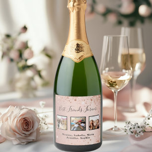Friends forever rose gold glitter photo sparkling wine label