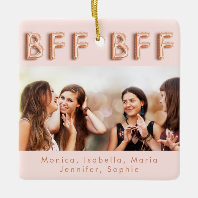 Friends forever rose gold pink BFF photo Ceramic Ornament (Front)