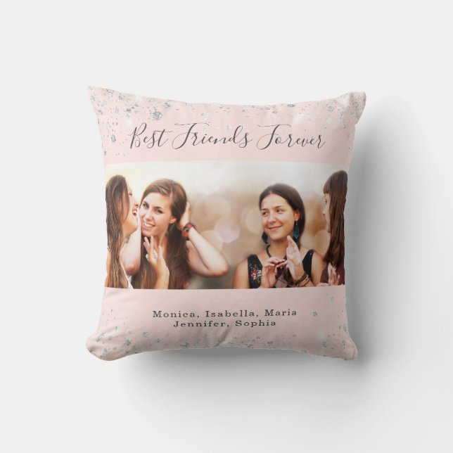 Friends forever rose gold silver glitter photo cushion (Front)