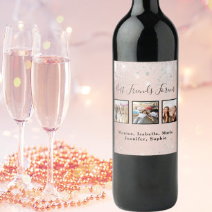 Friends forever rose gold silver photo wine label