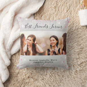 Friends forever silver pink glitter photo cushion