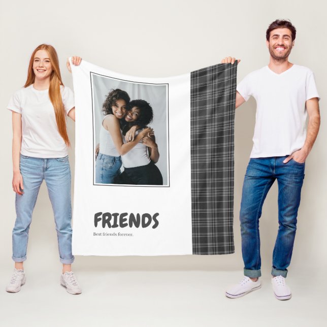 Friends Fun Personalised Grey Tartan Fleece Blanket (In Situ)
