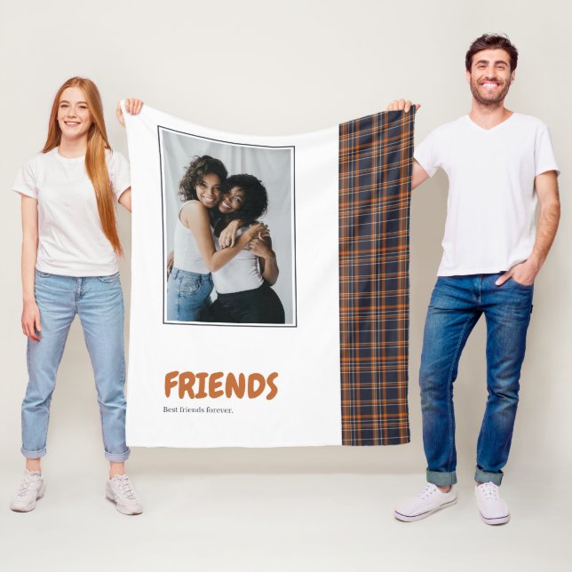 Friends Fun Personalised Orange Tartan Fleece Blanket (In Situ)