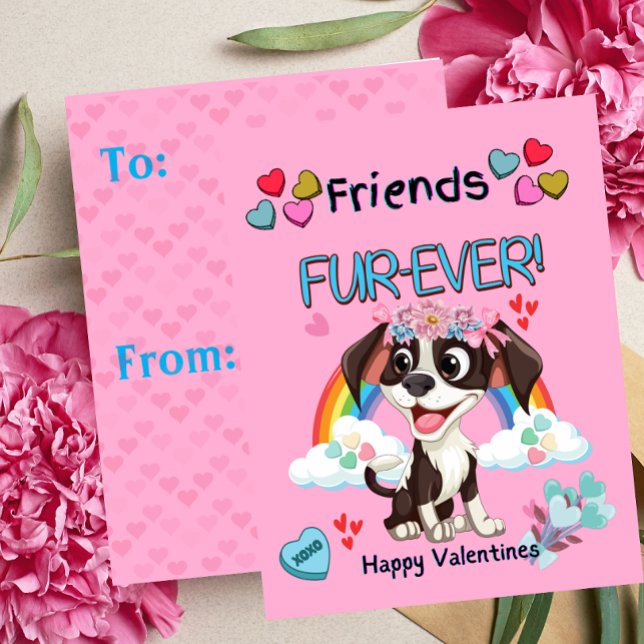 Friends Fur-Ever Cute Puppy Classroom Valentines Holiday Card (Making friends in the classroom or neighborhood is more fun with a furry friend.  )
