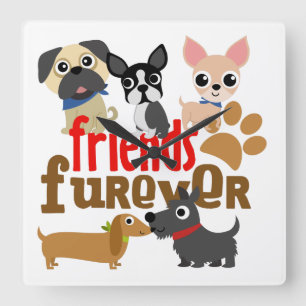 Friends Furever Dogs Puppies Square Wall Clock