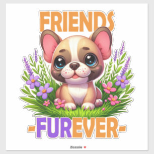 Friends Furever pun. Cute French Bulldog puppy dog