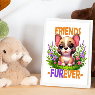 Friends Furever pun. Cute French Bulldog puppy dog Photo Print