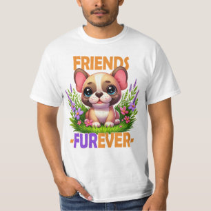 Friends Furever pun. Cute French Bulldog puppy dog T-Shirt