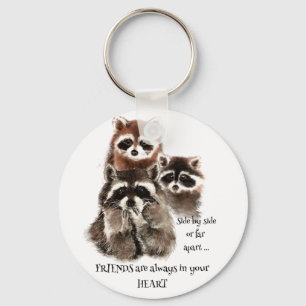 Friends in your Heart Quote Racoon Animal Humour Key Ring