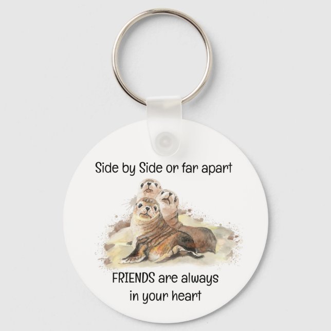 Friends in your Heart Quote Seals Animal Humour Key Ring (Front)