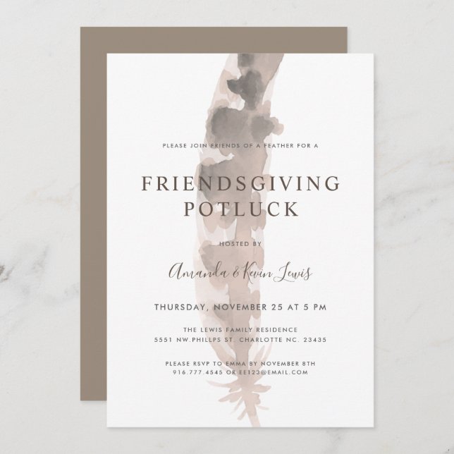 Friends of a Feather | Friendsgiving Potluck Invitation (Front/Back)