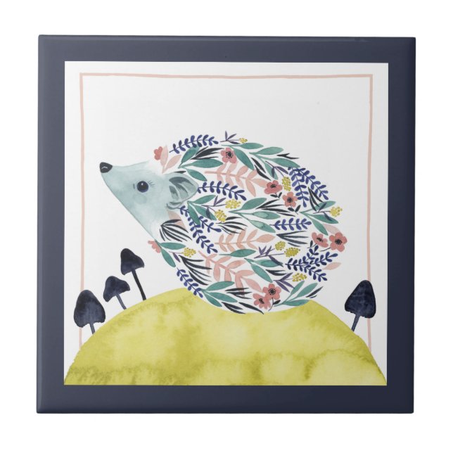 Friends of Clementine | Folk Art Hedge Hog Ceramic Tile (Front)
