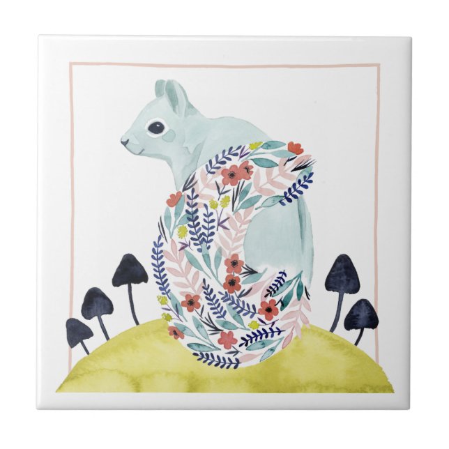 Friends of Clementine | Folk Art Squirrel Ceramic Tile (Front)