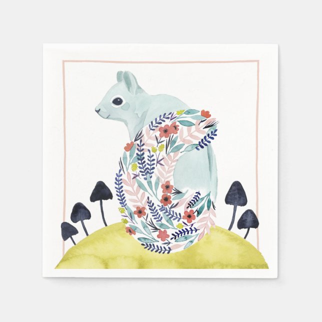 Friends of Clementine | Folk Art Squirrel Napkin (Front)