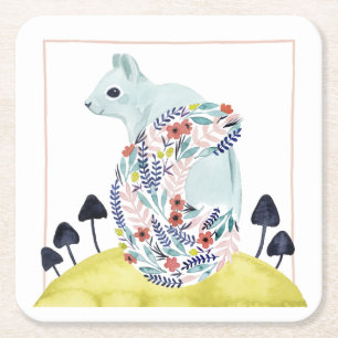 Friends of Clementine   Folk Art Squirrel Square Paper Coaster