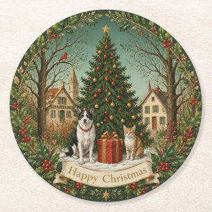 Friends of the Festive Square Round Paper Coaster