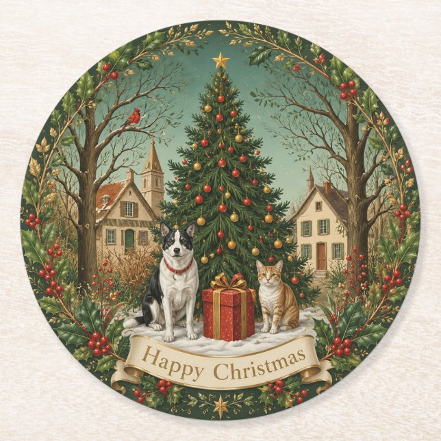 Friends of the Festive Square Round Paper Coaster (Front)
