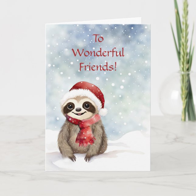 Friends or Friend Happy Holidays Christmas Sloth Card (Front)